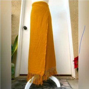 savannah morrow desert woven wrap maxi skirt mustard fringe button sz l xl